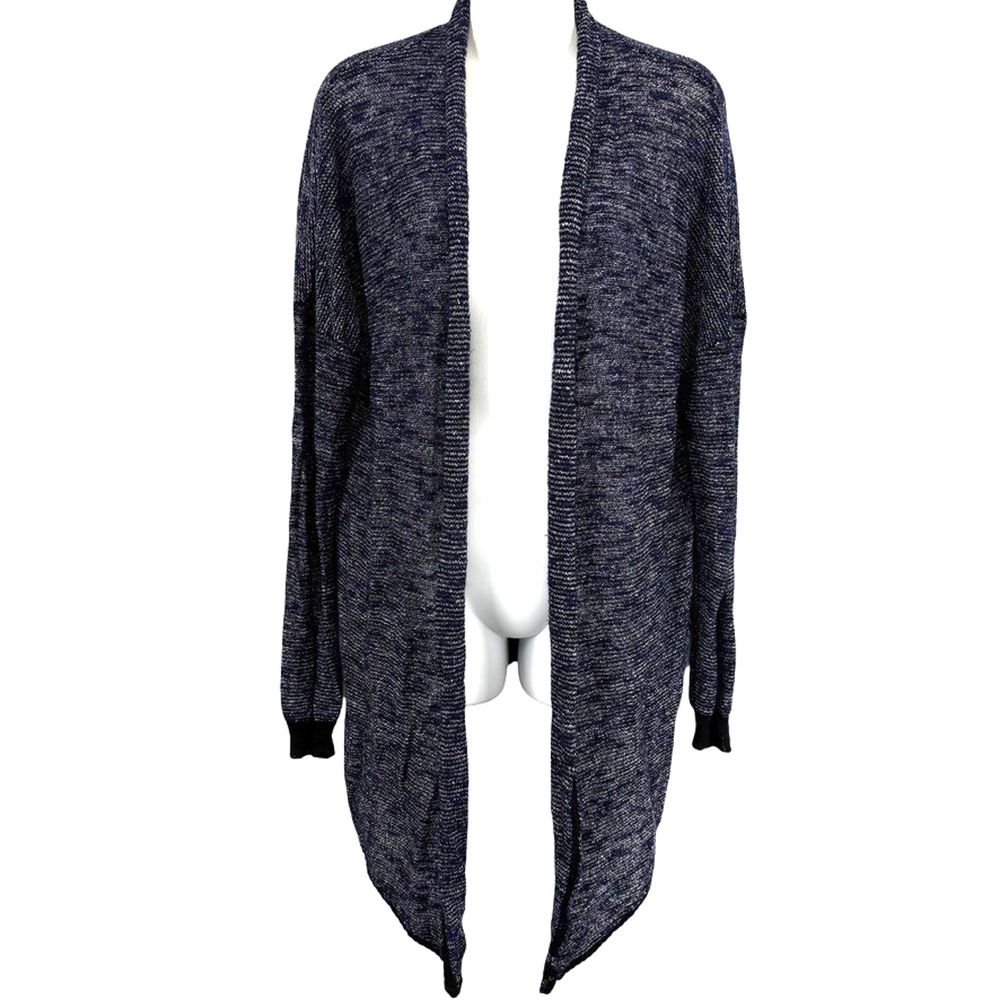 Eileen Fisher Womens Navy Open Waterfall Linen Blend Cardigan Sweater sz XL